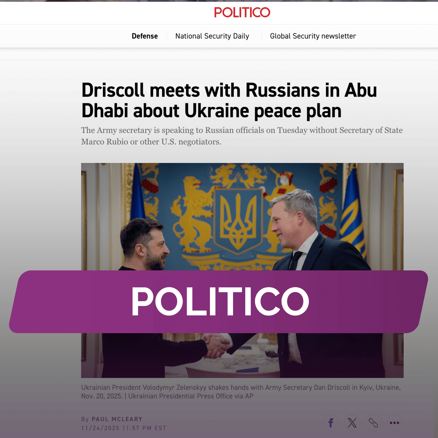POLITICO: Дрисколл встречается с россиянами в Абу-Даби