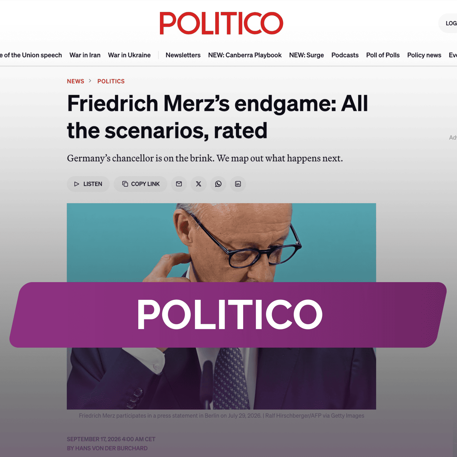 POLITICO: Финал карьеры Фридриха Мерца: все возможные сценарии с оценкой