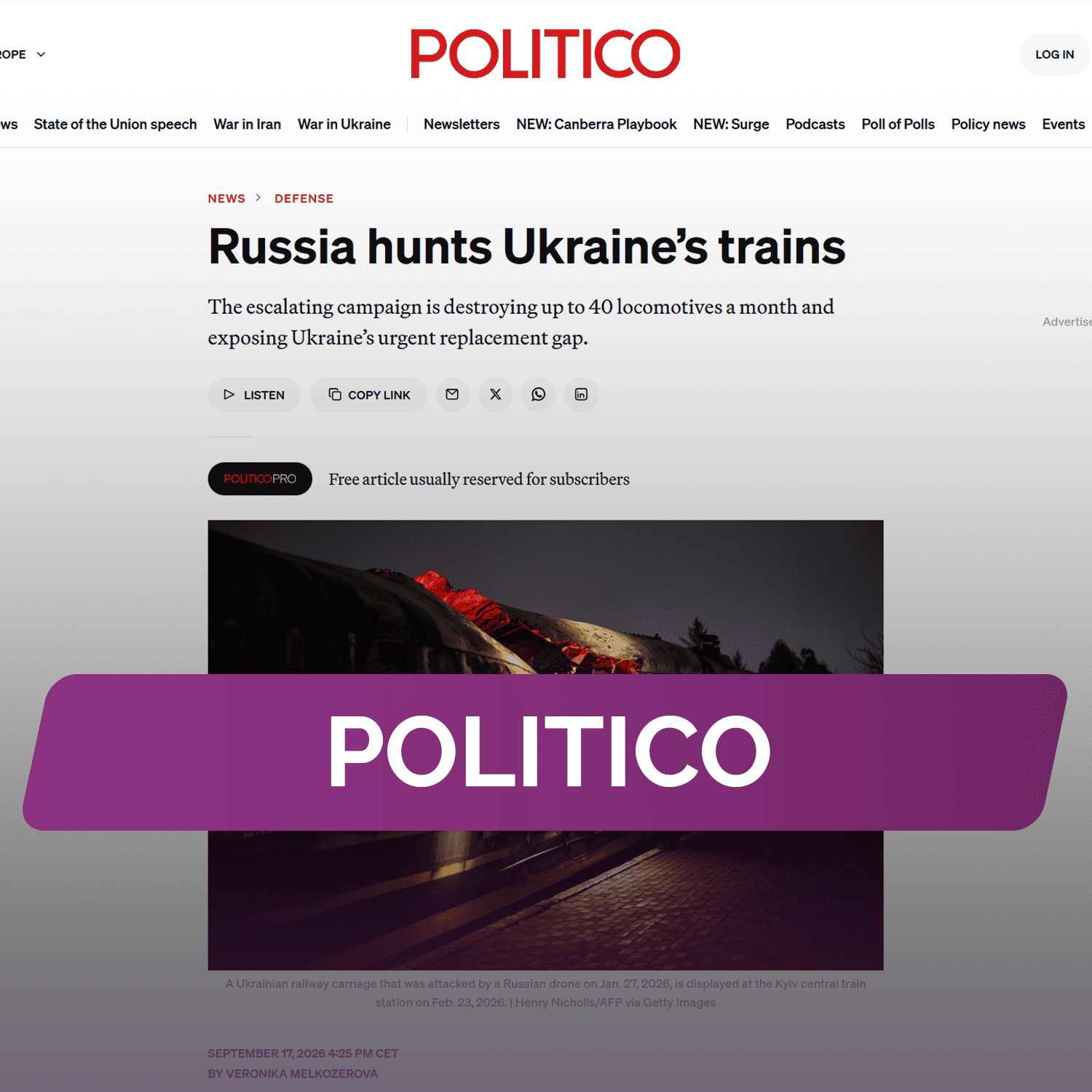 POLITICO: Россия охотится на украинские поезда