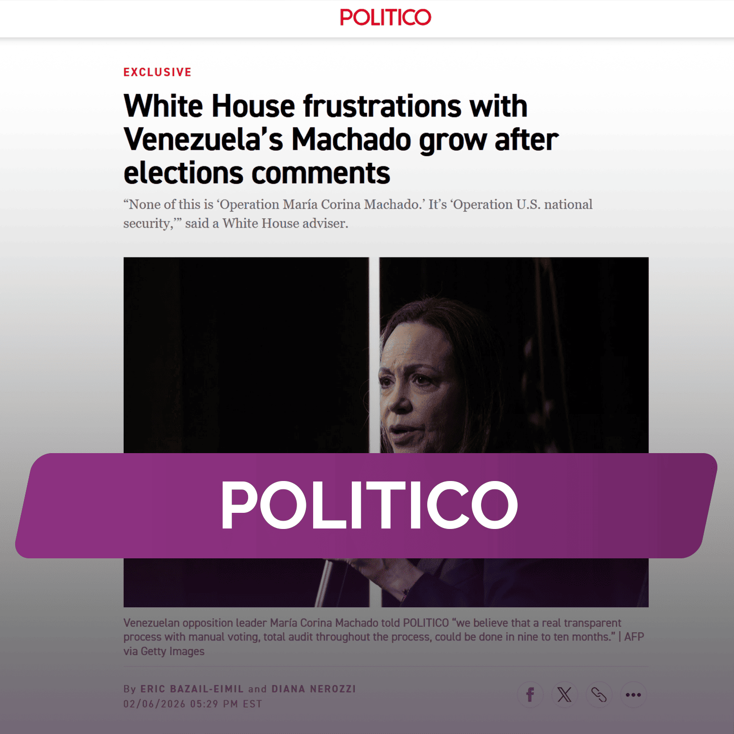 POLITICO: Белый дом все больше разочаровывается в Мачадо из Венесуэлы