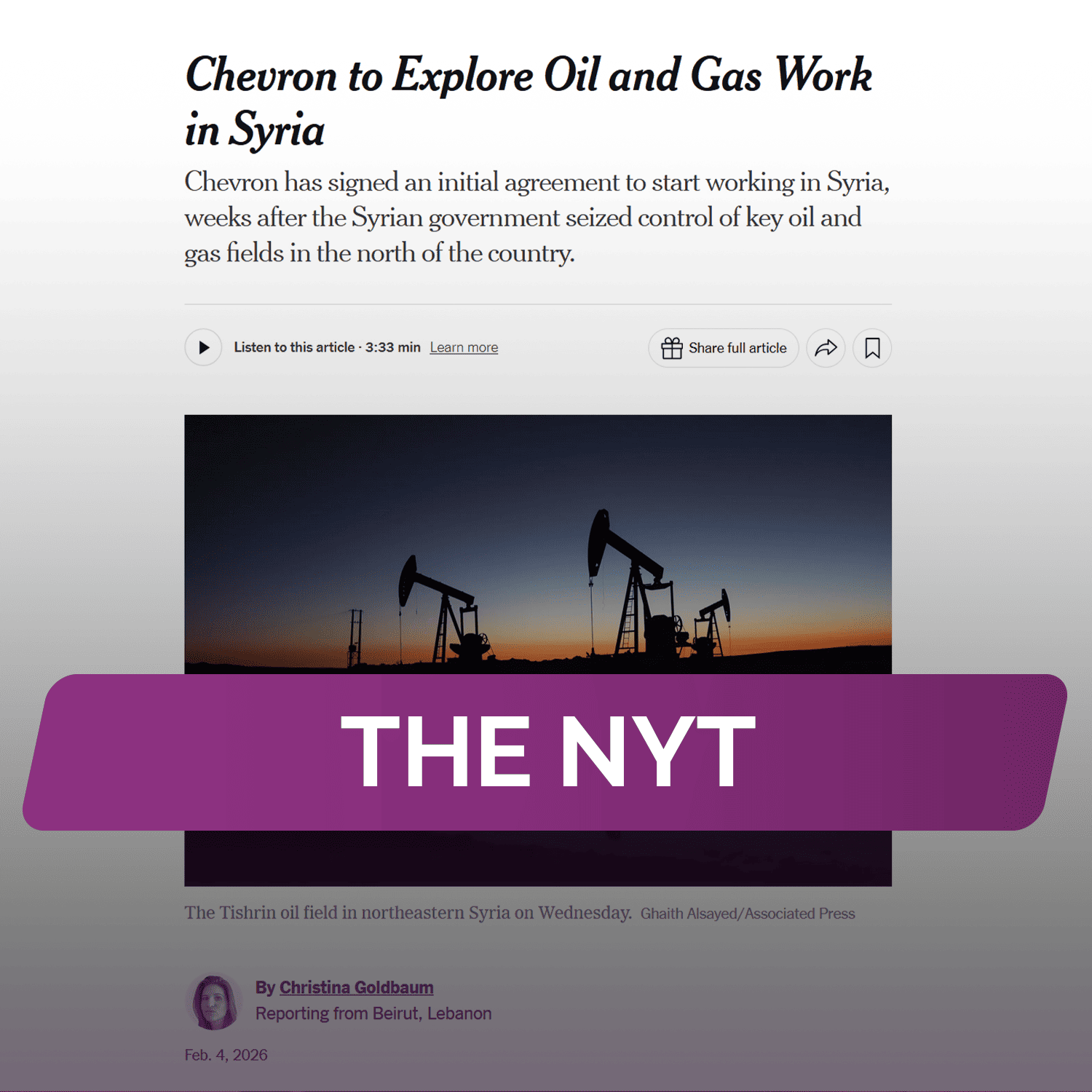 The NYT: Chevron начнет разведку нефти и газа в Сирии
