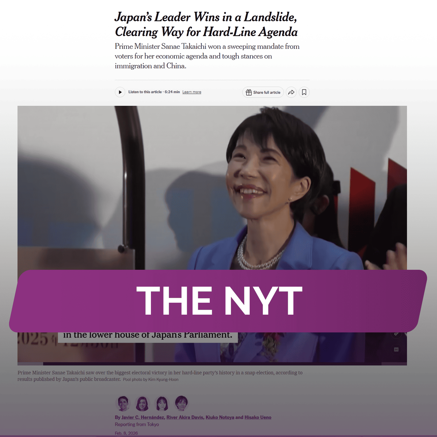 The NYT: Лидер Японии одержала убедительную победу для реализации жесткой политики