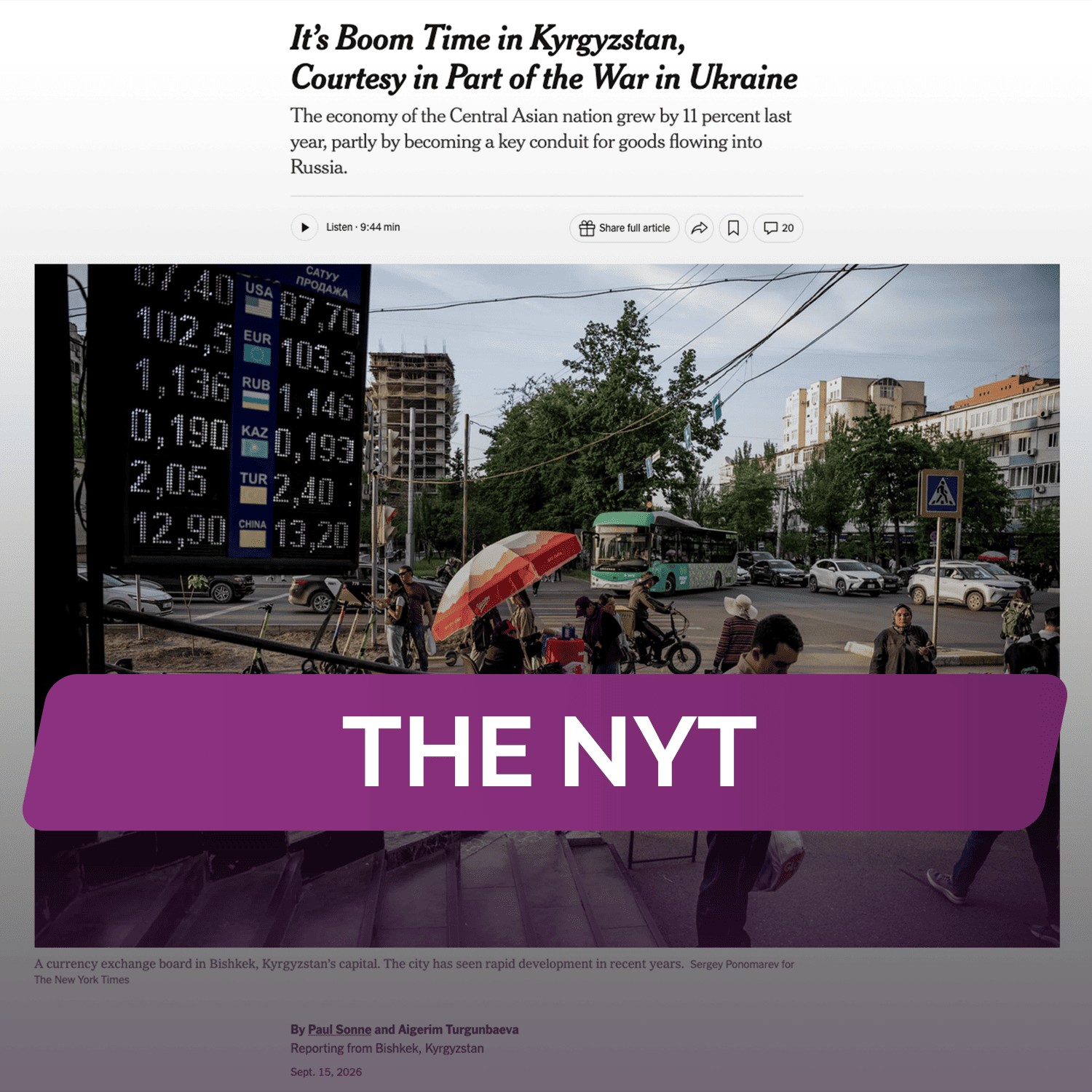 The NYT: В Кыргызстане наступил период бурного роста, благодаря войне в Украине