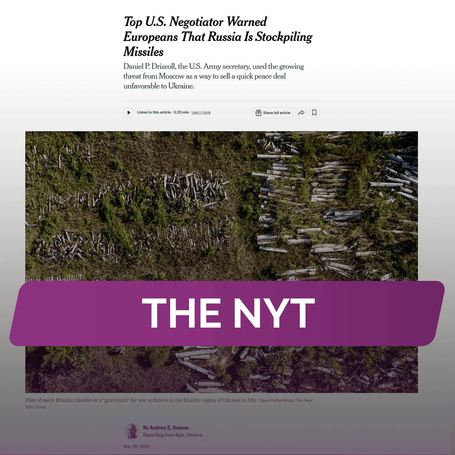 The NYT: Высокопоставленный американский переговорщик предупредил европейцев про ракеты