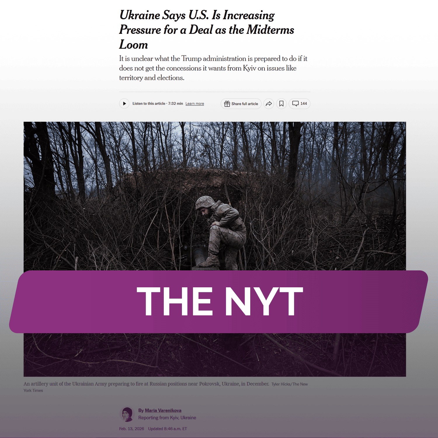 The NYT: Украина заявляет, что США усиливают давление с целью заключения соглашения