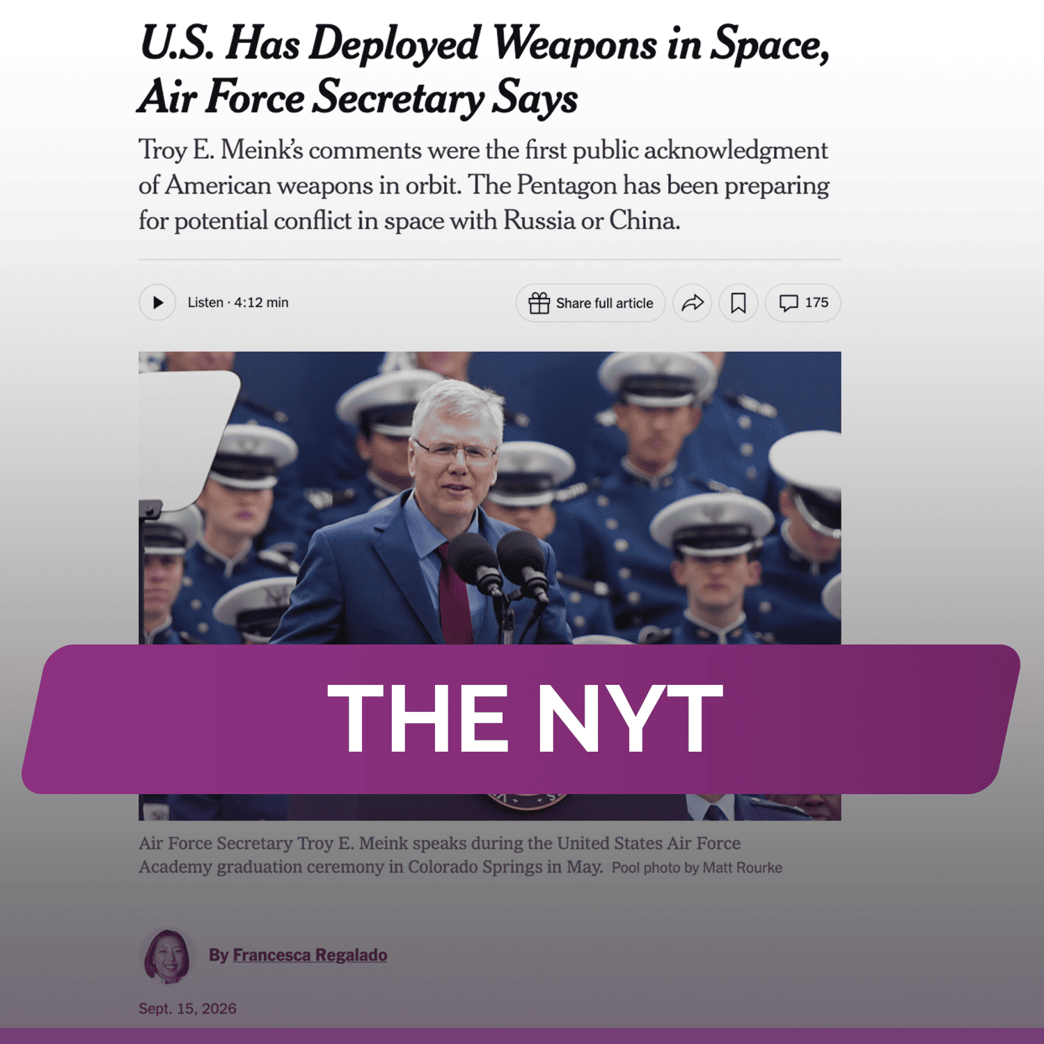 The NYT: США развернули вооружение в космосе, заявил министр ВВС