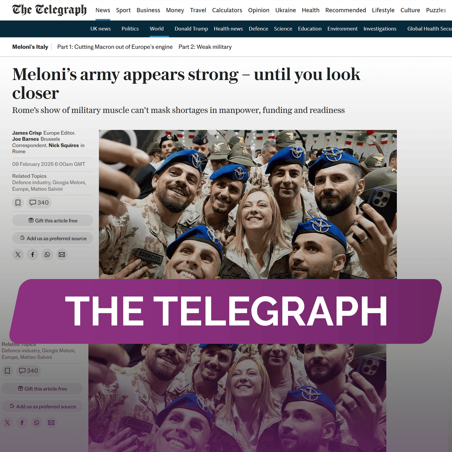 The Telegraph: Армия Мелони кажется сильной – пока не присмотришься повнимательнее