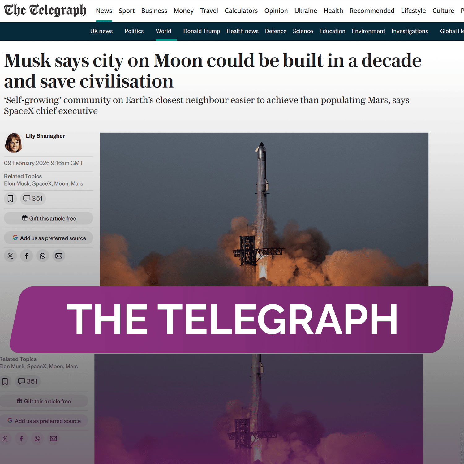 The Telegraph: Маск заявляет, что город на Луне может быть построен за десятилетие