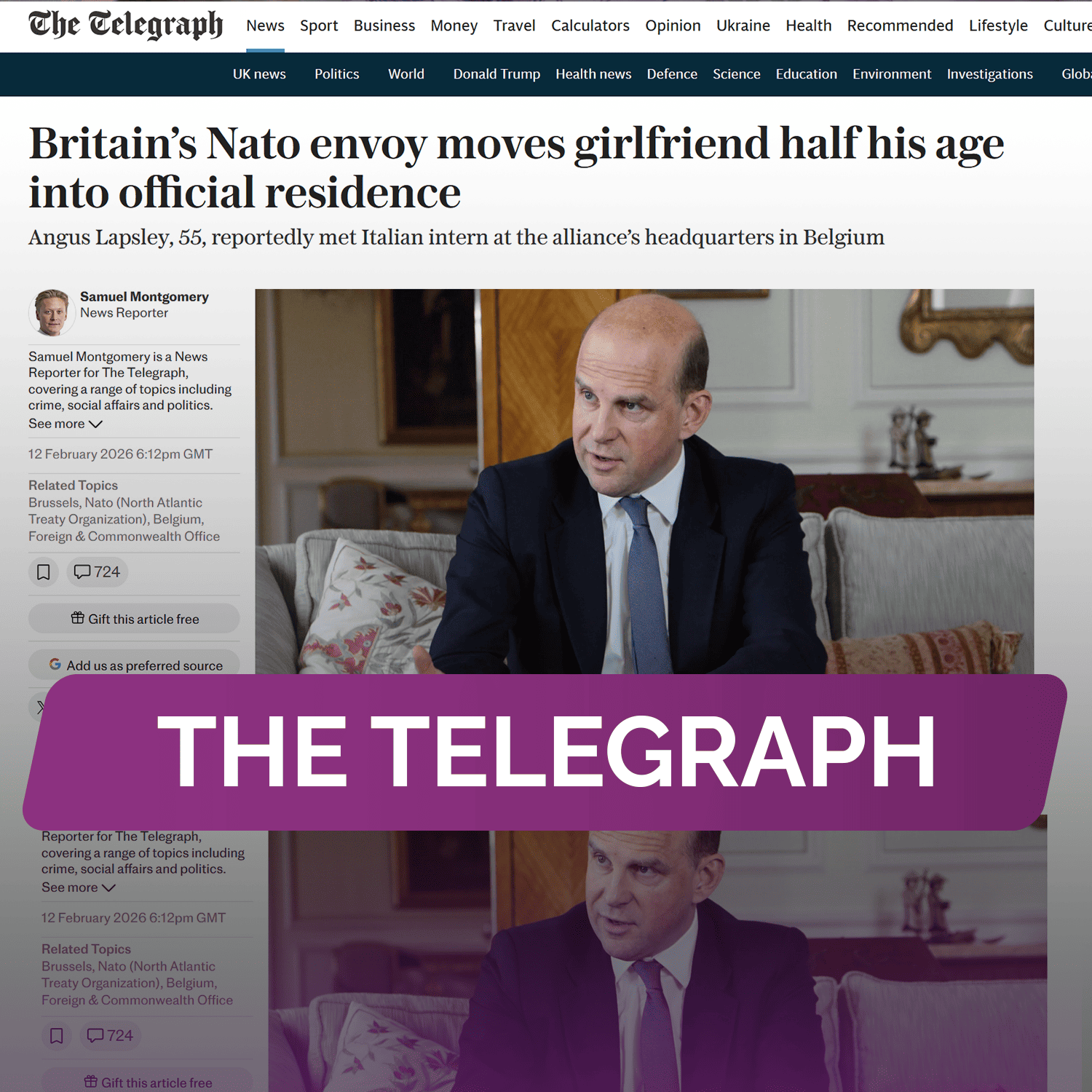 The Telegraph: Британский посол в НАТО перевез свою подругу в официальную резиденцию