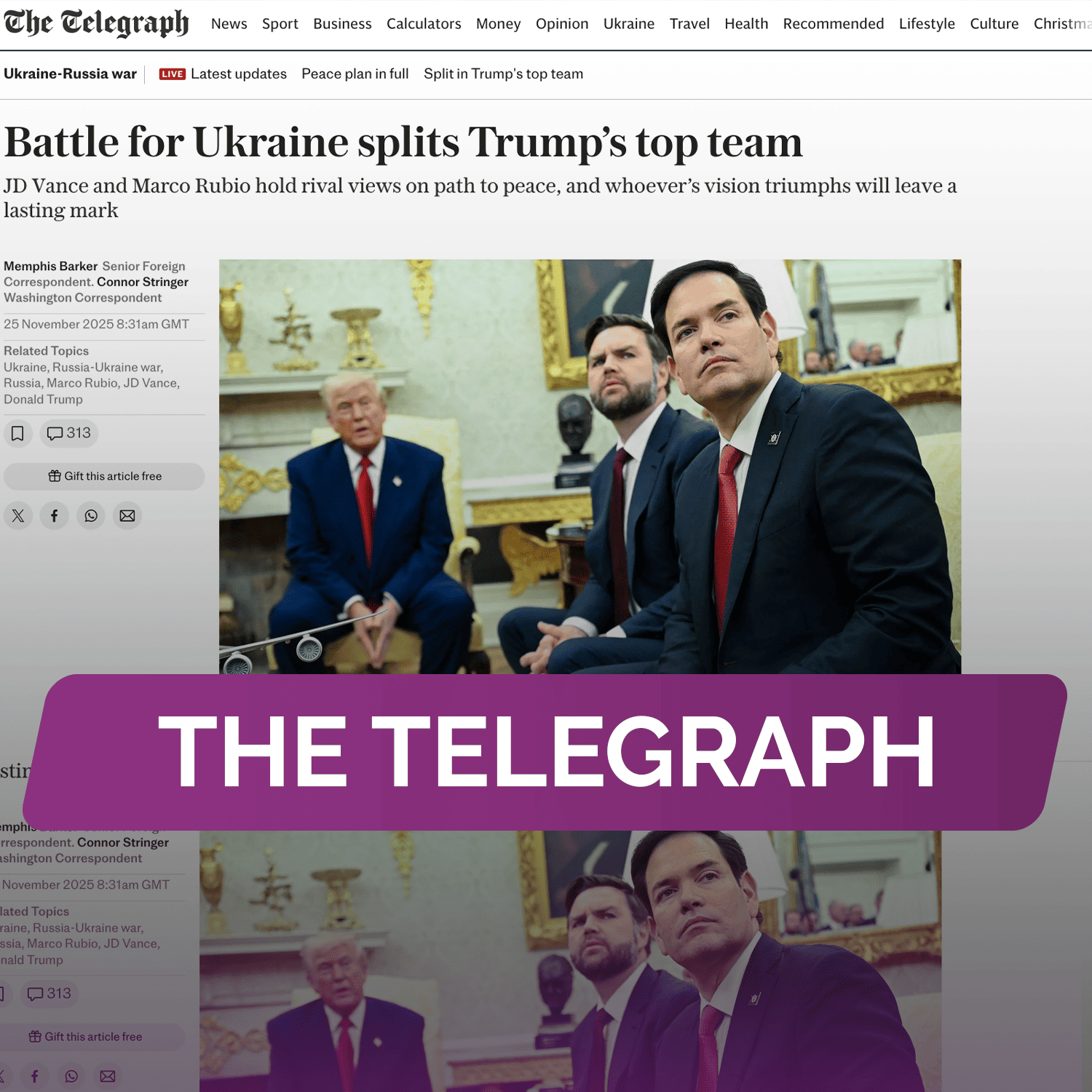 The Telegraph: Битва за Украину раскалывает команду Трампа