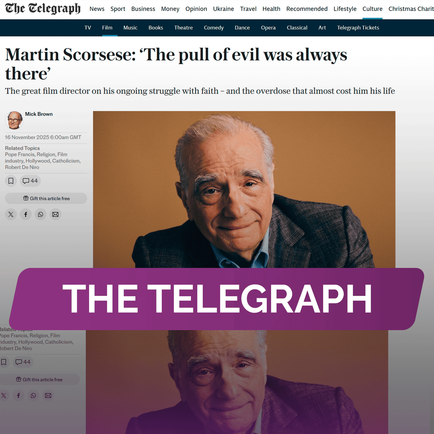 The Telegraph: Мартин Скорсезе: «Притяжение зла всегда было рядом»