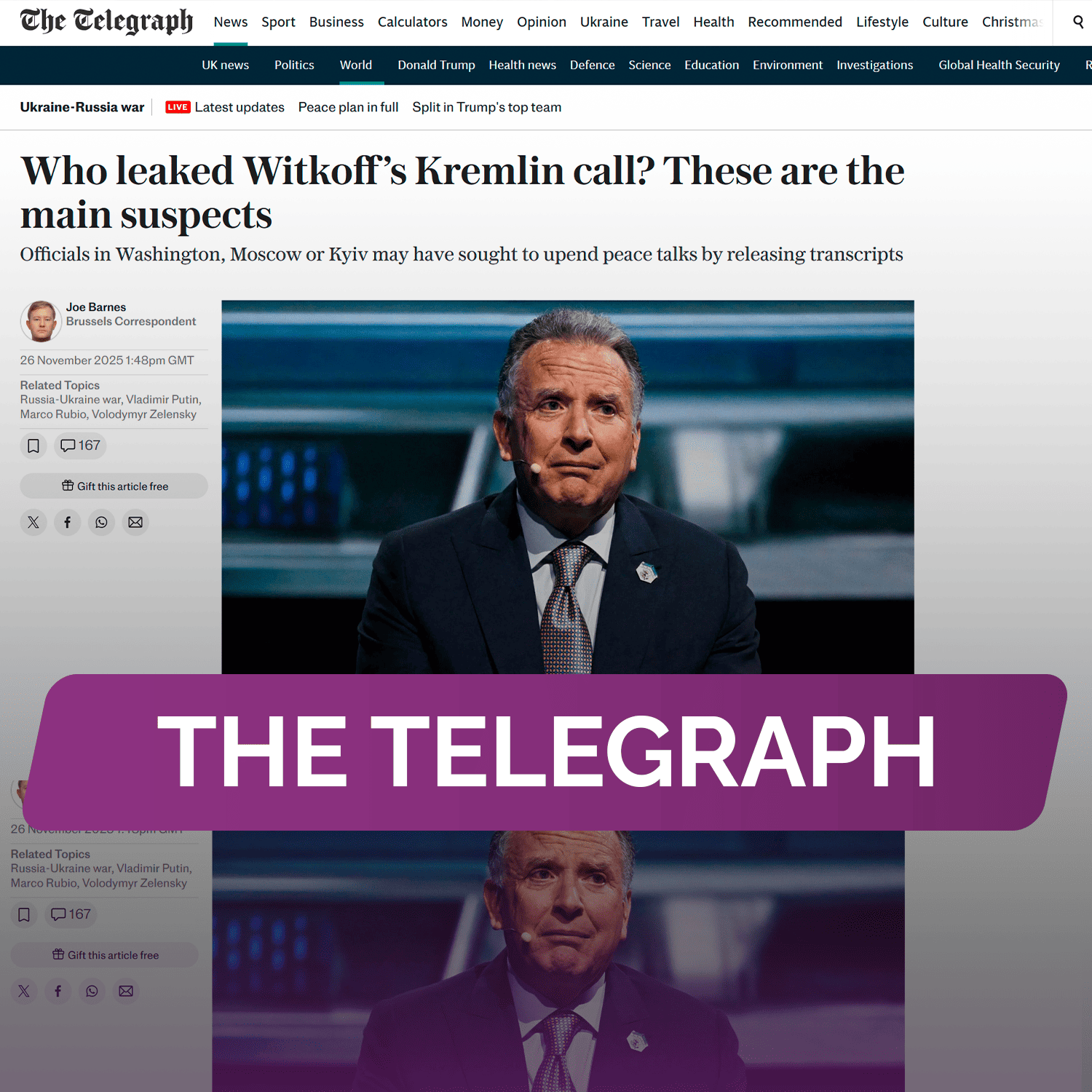 The Telegraph: Кто слил информацию о звонке Виткоффа в Кремль?