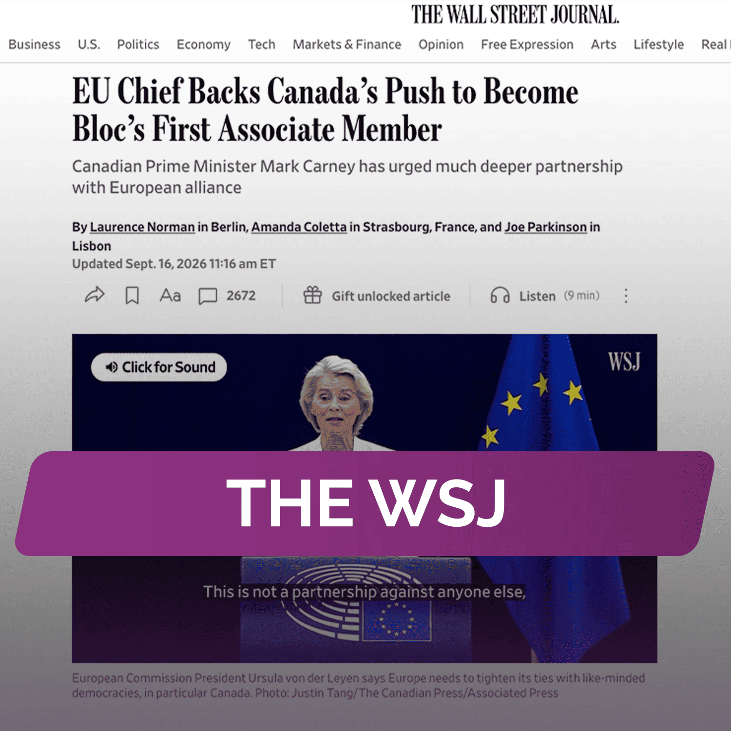 The WSJ: Глава ЕС поддержал стремление Канады