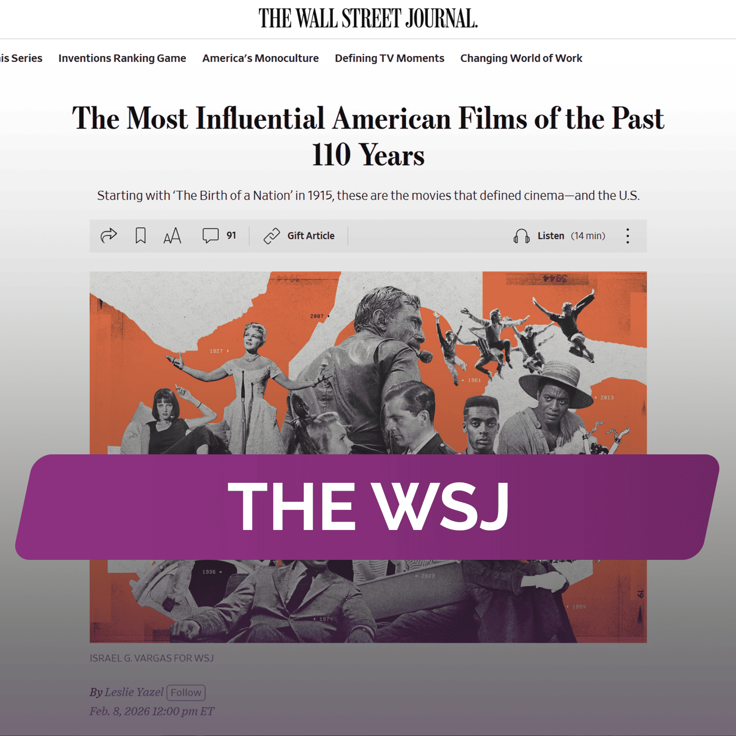 The WSJ: Самые влиятельные американские фильмы за последние 110 лет
