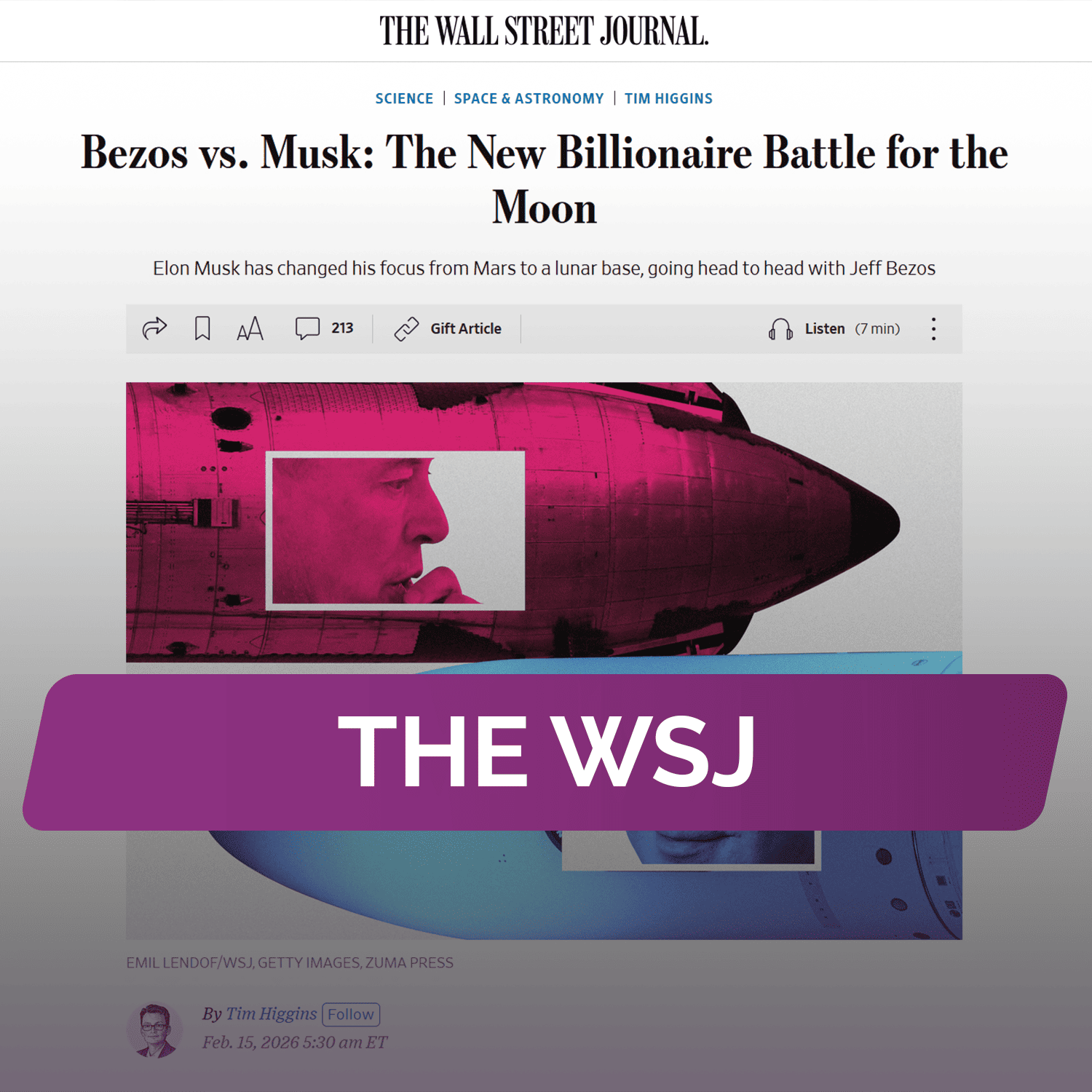 The WSJ: Безос против Маска: новая битва миллиардеров за Луну
