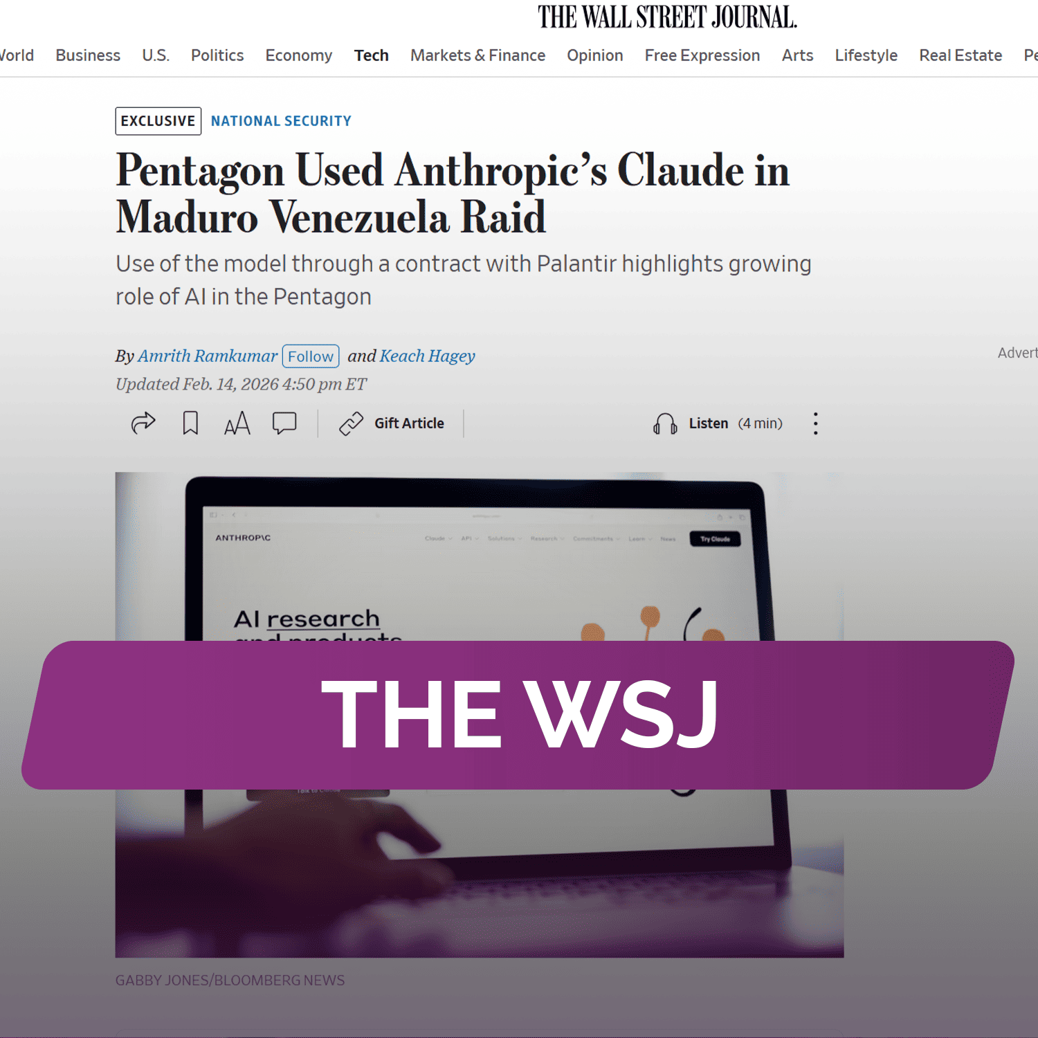 The WSJ: Пентагон использовал Claude от Anthropic в рейде на Мадуро в Венесуэле