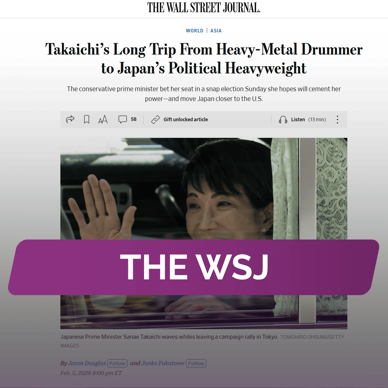 The WSJ: Долгий путь Такаити до политического тяжеловеса Японии