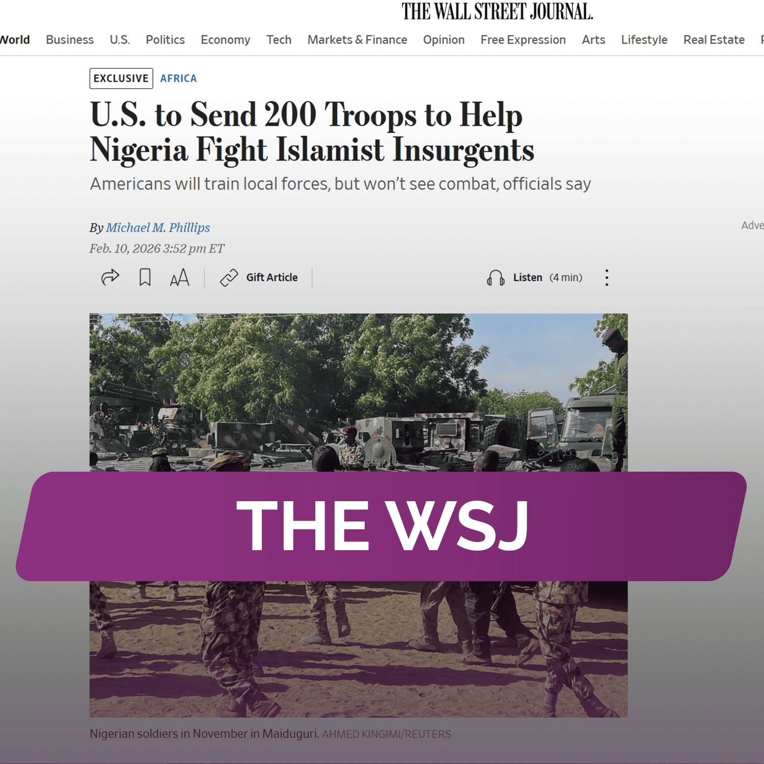 The WSJ: США направят 200 военнослужащих для помощи Нигерии